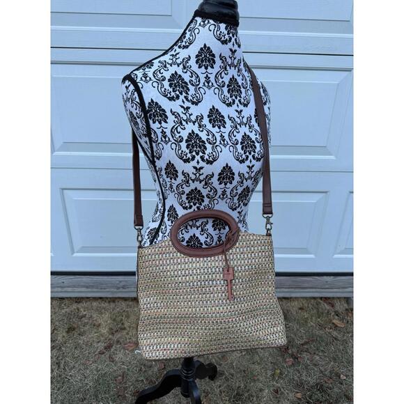 Vintage Fossil Purse Woven Handbag w/ Wood Key Chain & Strap EUC - Picture 1 of 9
